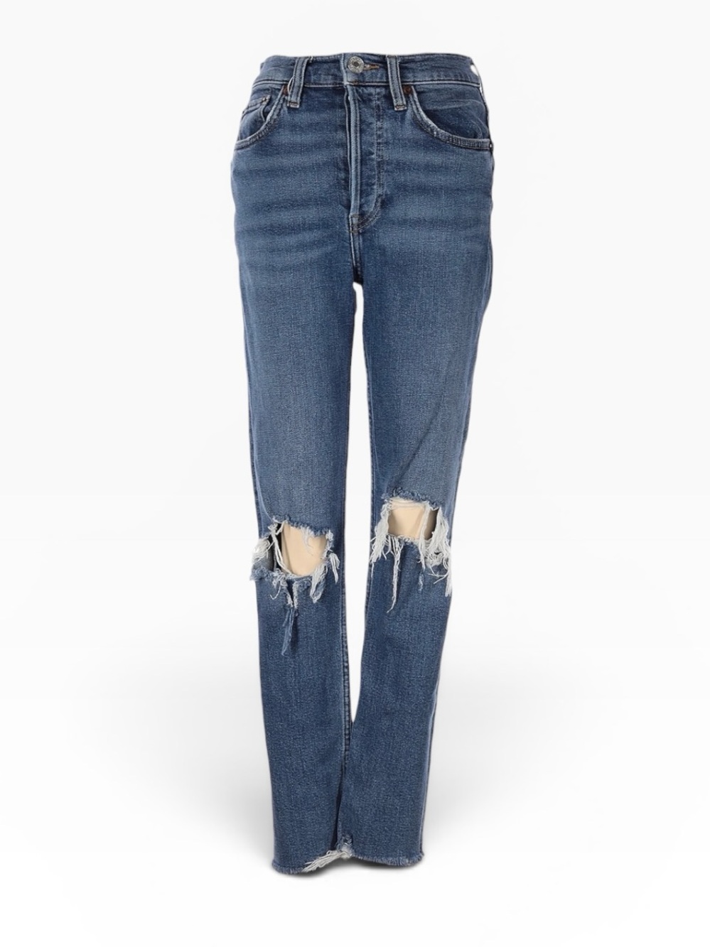 Re/Done Distressed Blue Denim 90s High Rise Ankle Crop Jeans size 25